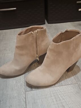 Old Navy Beige Suede Ankle Booties with Block Heel